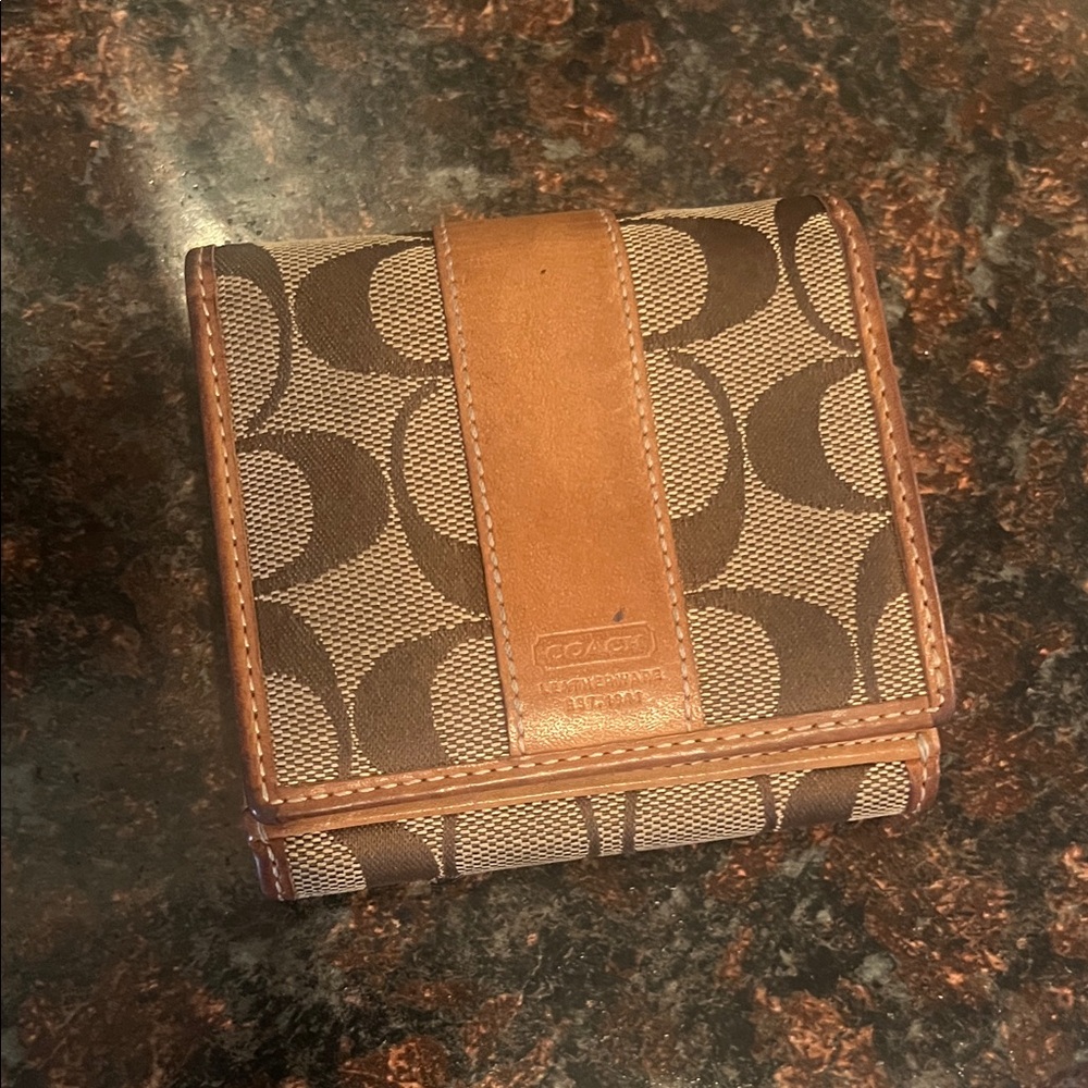 Coach Signature Brown and Tan Wallet